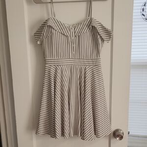 Windsor Gray Striped Off-Shoulder Mini Dress